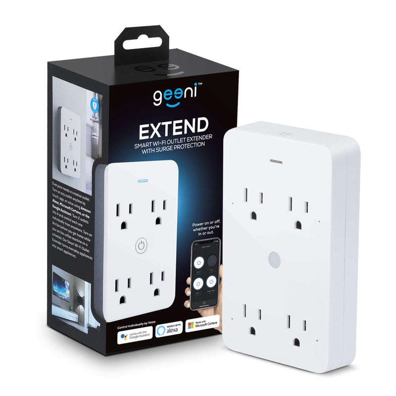 Geeni Smart Wi-Fi 4 Outlet Plug with Surge Protection - Compatible with Alexa & Google Home, White: 1-Pack - Image 1